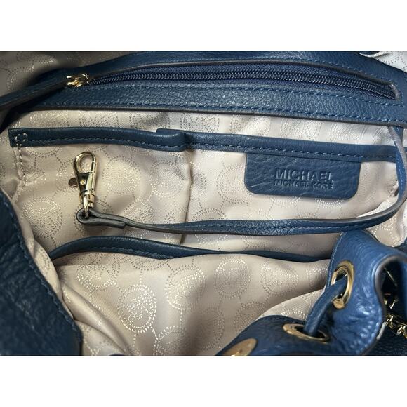 Michael Kors Navy Blue Camden Drawstring Leather Shoulder Bag Tassel Satchel MK - Picture 4 of 16